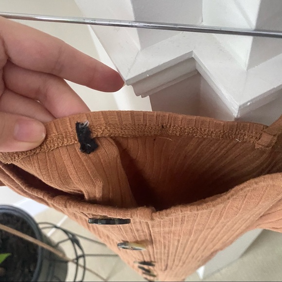 PRETTYLITTLETHING Camel Ribbed Button Mini Fitted Dress - Picture 5 of 5